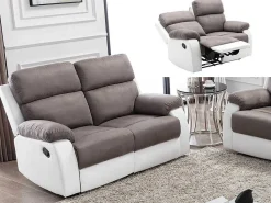 Tweezits Relaxbank Van Microvezel En Kunstleer Tolzano - Grijs En Wit-Vente-unique Online