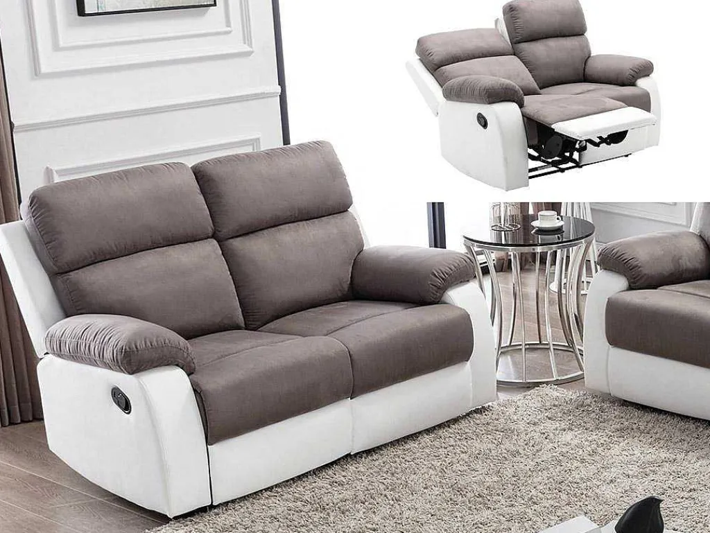 Tweezits Relaxbank Van Microvezel En Kunstleer Tolzano - Grijs En Wit-Vente-unique Online