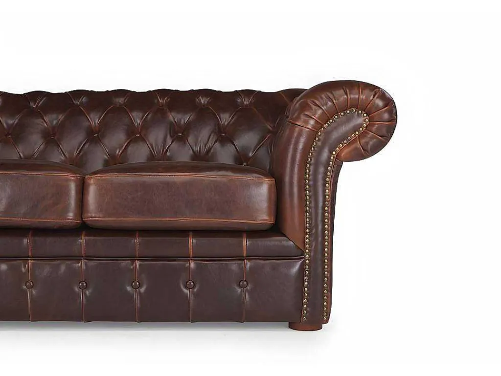 Tweezitsbank Chesterfield Clotaire Van 100% Leer Met Lived-In Aspect-Vente-unique