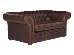 Tweezitsbank Chesterfield Clotaire Van 100% Leer Met Lived-In Aspect-Vente-unique
