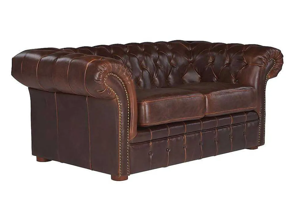 Tweezitsbank Chesterfield Clotaire Van 100% Leer Met Lived-In Aspect-Vente-unique