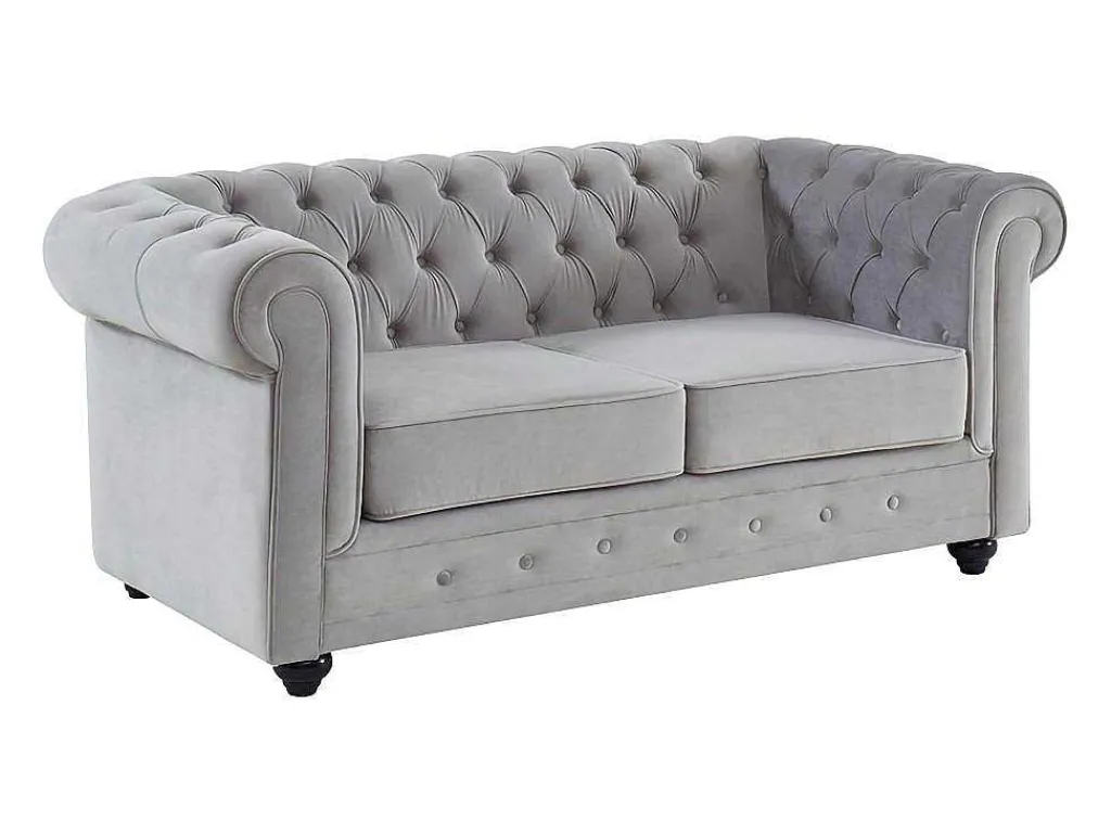 Tweezitsbank Chesterfield - Fluweel - Lichtgrijs-Vente-unique