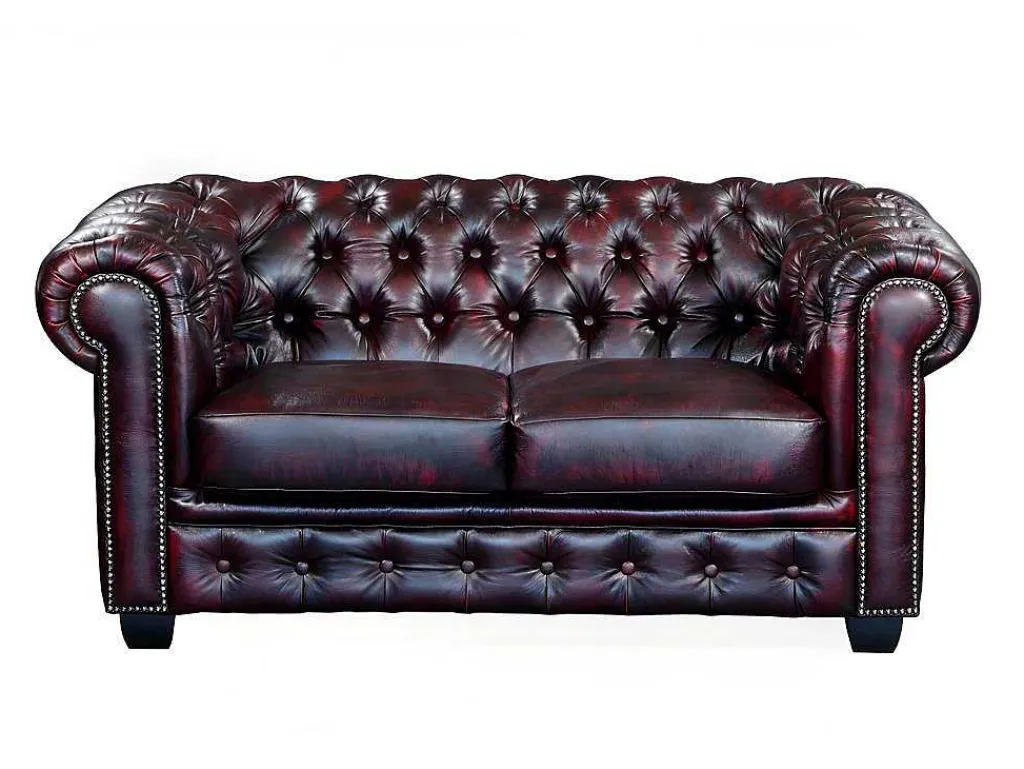 Tweezitsbank Chesterfield Brenton 100% Buffelleer - Cherry-LINEA SOFA Best