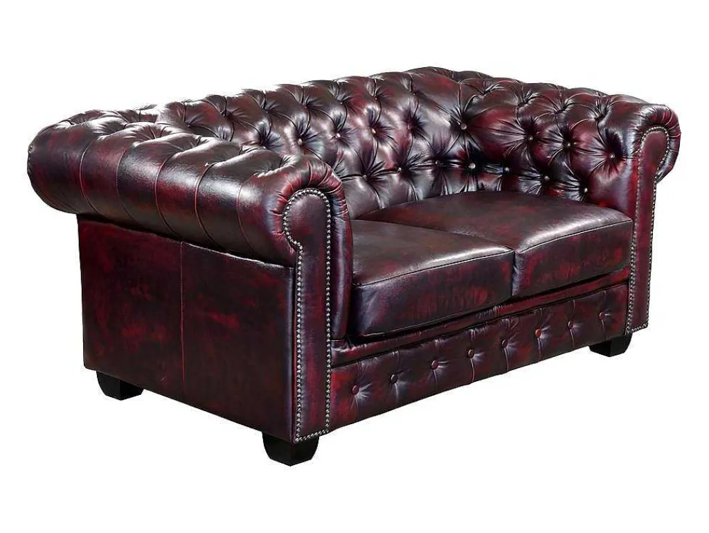 Tweezitsbank Chesterfield Brenton 100% Buffelleer - Cherry-LINEA SOFA Best