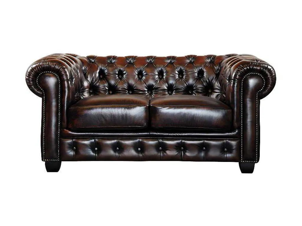 Tweezitsbank Chesterfield Brenton 100% Buffelleer - Bruin Tinten-LINEA SOFA Best