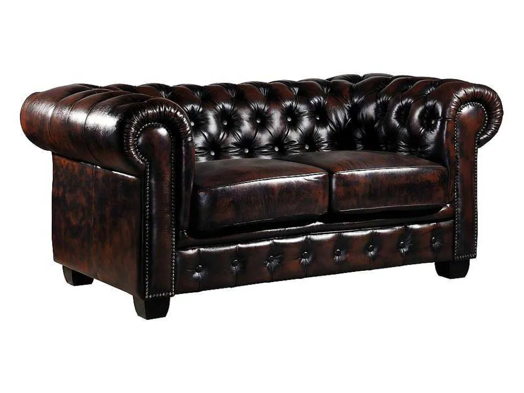 Tweezitsbank Chesterfield Brenton 100% Buffelleer - Bruin Tinten-LINEA SOFA Best
