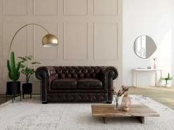 Tweezitsbank Chesterfield Brenton 100% Buffelleer - Bruin Tinten-LINEA SOFA Best