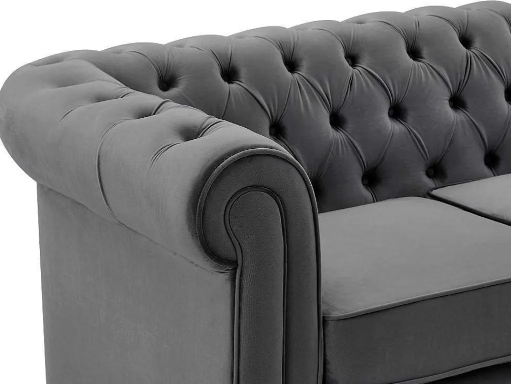 Tweezitsbank Van Antracietkleurig Velours Chesterfield-Vente-unique New