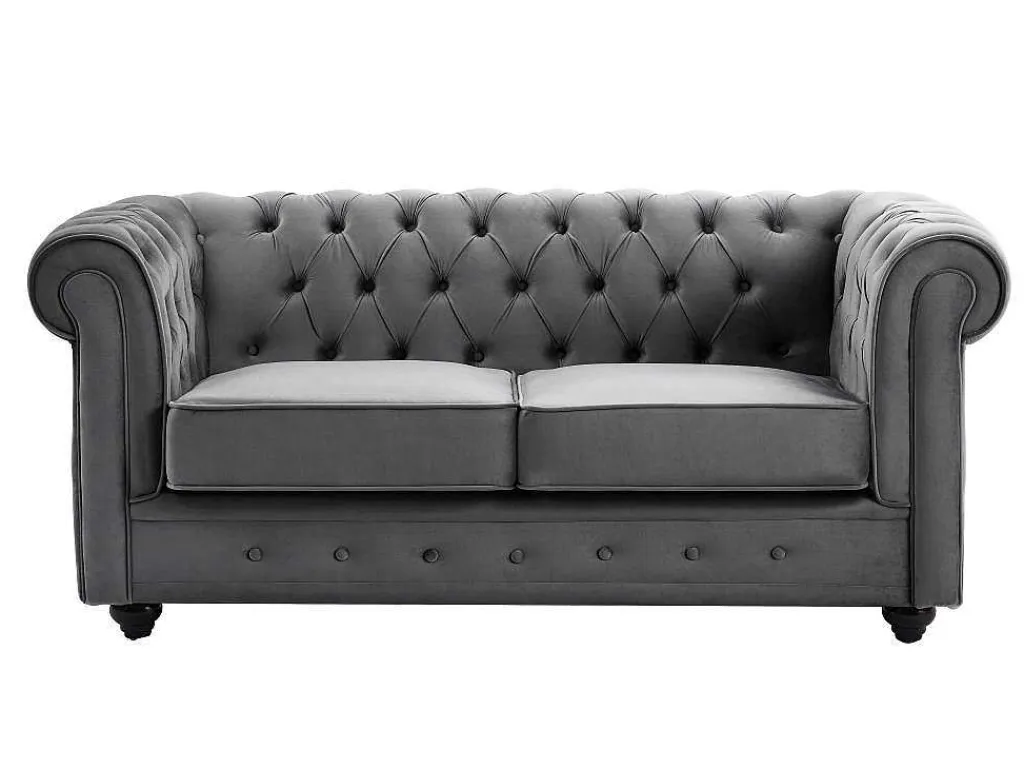 Tweezitsbank Van Antracietkleurig Velours Chesterfield-Vente-unique New