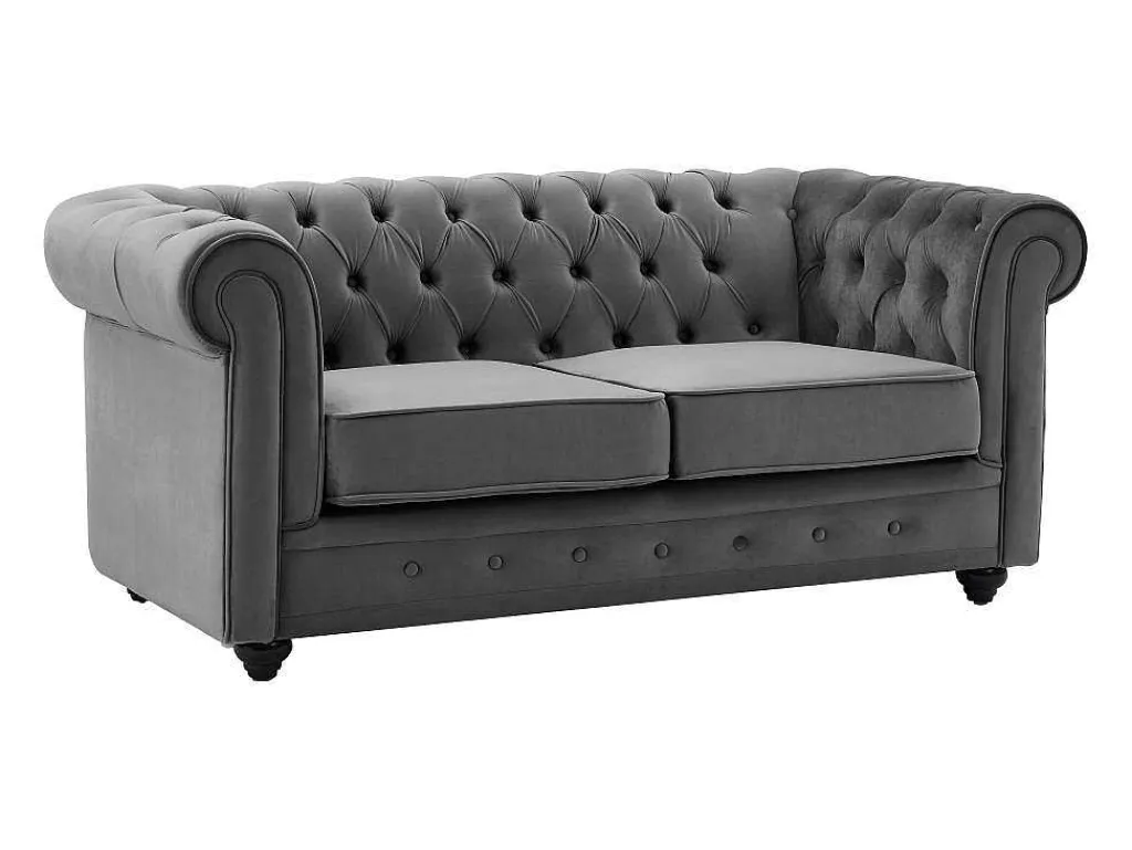 Tweezitsbank Van Antracietkleurig Velours Chesterfield-Vente-unique New