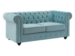 Tweezitsbank Van Pastelblauw Velours Chesterfield-Vente-unique Outlet