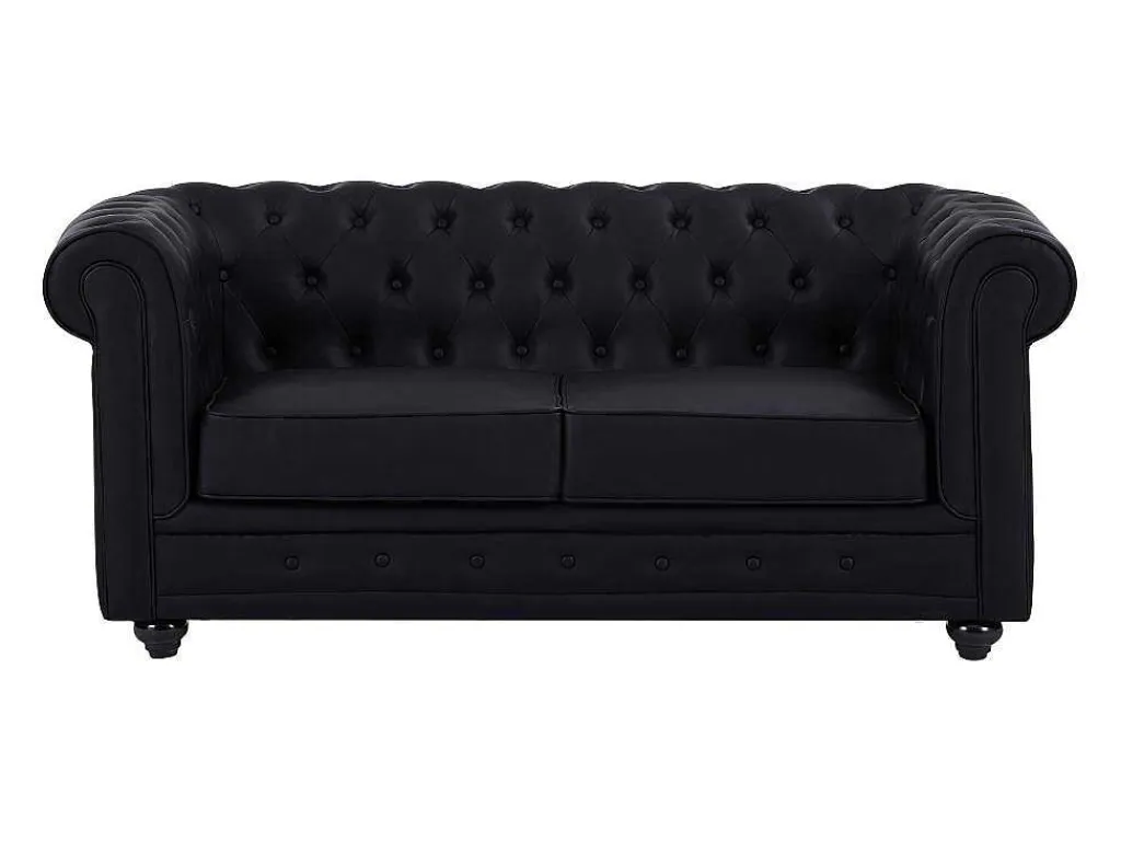Tweezitsbank Van Zwart Kunstleer Chesterfield-Vente-unique Hot