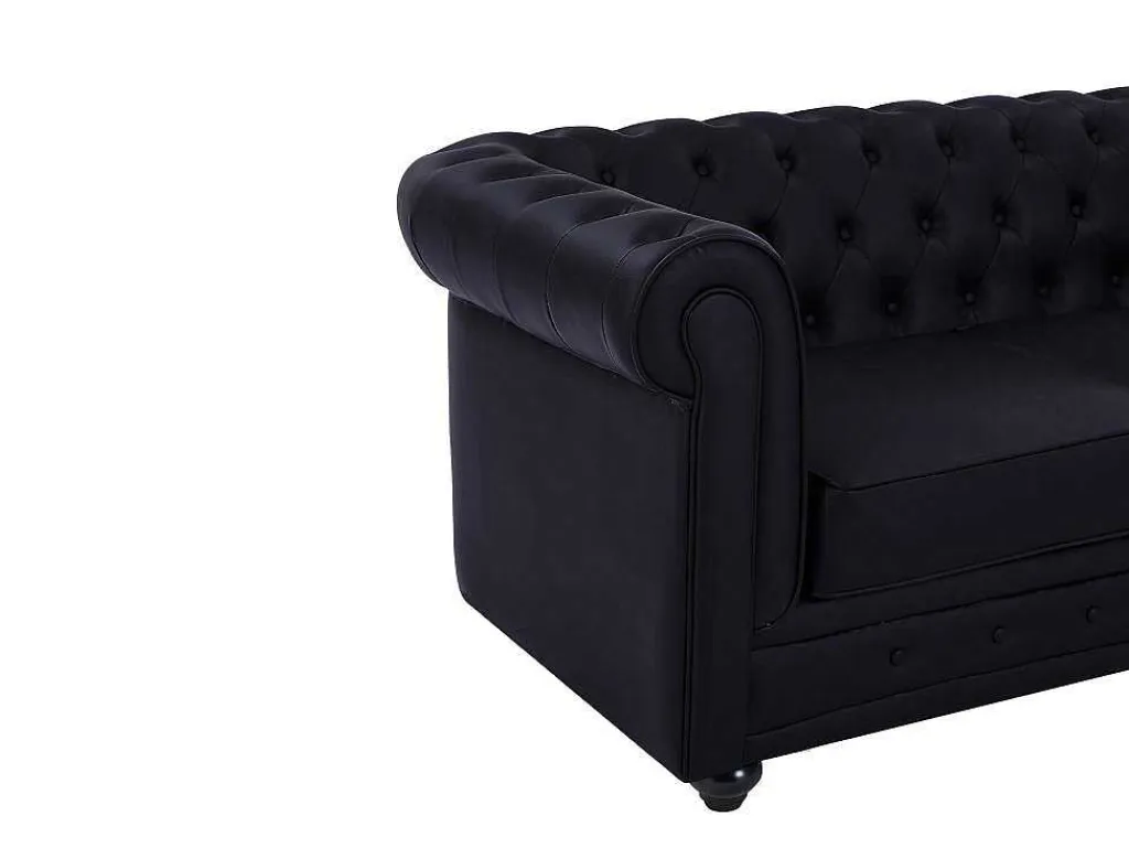 Tweezitsbank Van Zwart Kunstleer Chesterfield-Vente-unique Hot