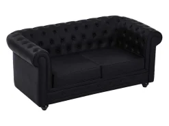 Tweezitsbank Van Zwart Kunstleer Chesterfield-Vente-unique Hot