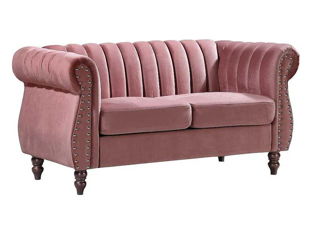 Tweezits-Chesterfield-Bank Van Oudroze Velours Trumbo-Vente-unique Outlet