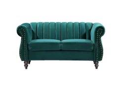 Tweezits-Chesterfield-Bank Van Smaragdgroen Velours Trumbo-Vente-unique Discount
