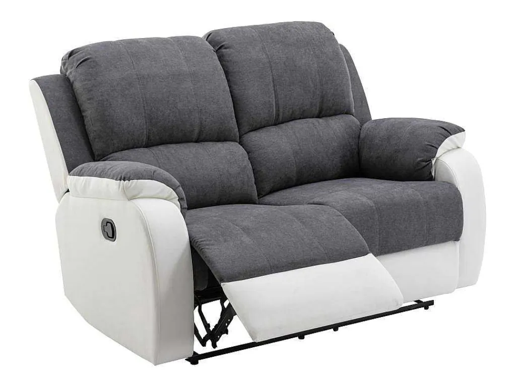 Tweezits-Relaxbank Van Microvezel En Grijs En Wit Kunstleer Brody-Vente-unique Outlet