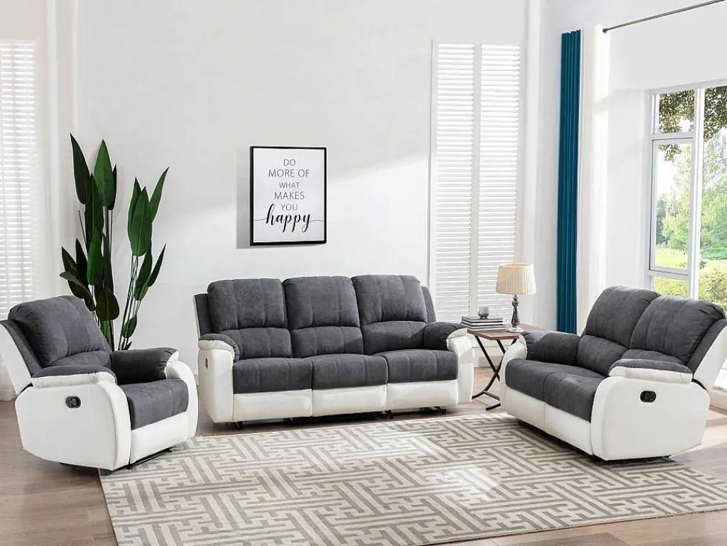 Tweezits-Relaxbank Van Microvezel En Grijs En Wit Kunstleer Brody-Vente-unique Outlet