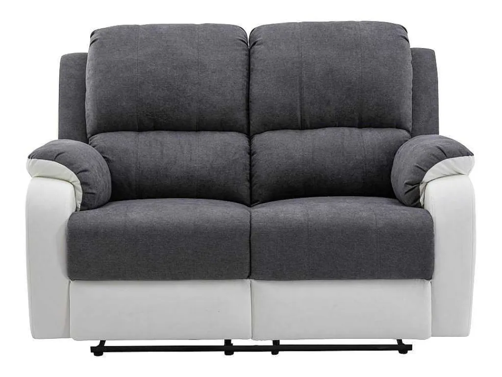 Tweezits-Relaxbank Van Microvezel En Grijs En Wit Kunstleer Brody-Vente-unique Outlet