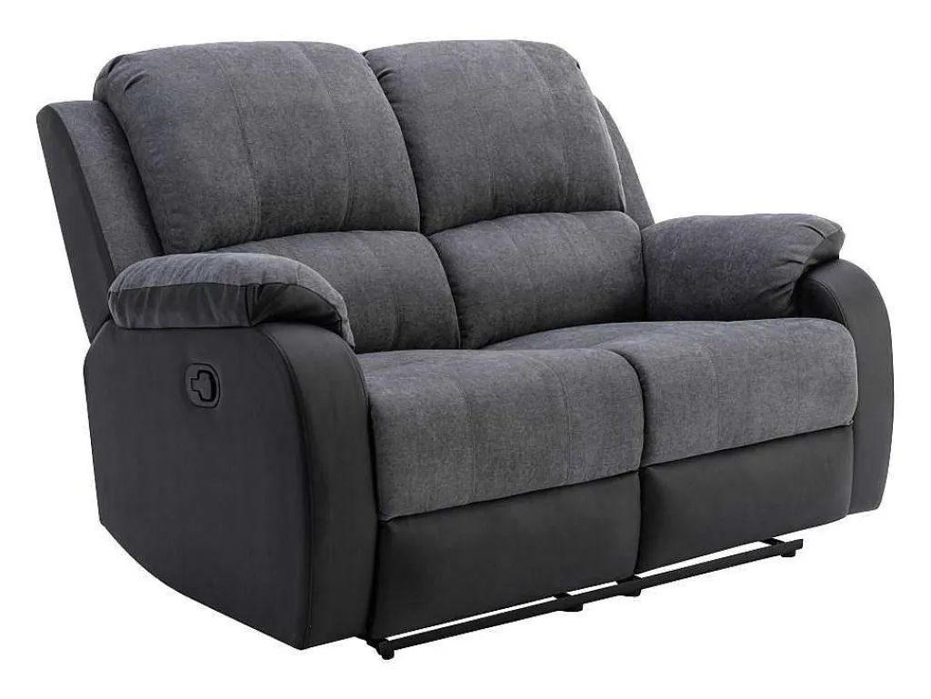 Tweezits-Relaxbank Van Microvezel En Grijs En Zwart Kunstleer Brody-Vente-unique Hot
