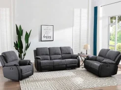 Tweezits-Relaxbank Van Microvezel En Grijs En Zwart Kunstleer Brody-Vente-unique Hot