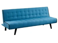 Uitklapbare Driezits-Bedbank Bayou Van Stof - Blauw En Zwarte Paspel-Vente-unique Outlet