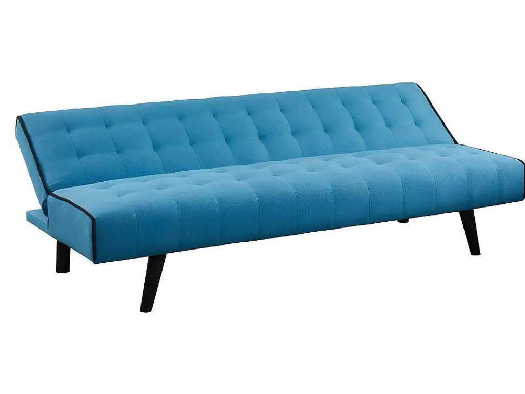 Uitklapbare Driezits-Bedbank Bayou Van Stof - Blauw En Zwarte Paspel-Vente-unique Outlet