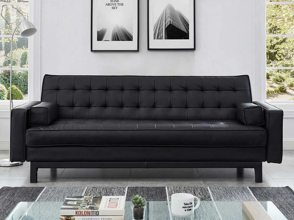 Uitklapbare Zitbank Van Kunstleer Eleanor - Zwart-Vente-unique Discount