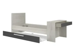 Uitschuifbaar Bed 90 X 200 En 90 X 190 Cm - Met Bureau - Kleur: Naturel En Antraciet + Matras + Bedbodem - Vouani-Vente-unique Best