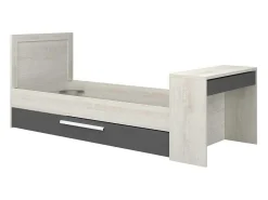 Uitschuifbaar Bed 2 X 90 X 200 Cm - Met Bureau - Kleur: Naturel En Antraciet + Bedbodem - Vouani-Vente-unique Hot