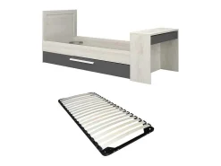 Uitschuifbaar Bed 2 X 90 X 200 Cm - Met Bureau - Kleur: Naturel En Antraciet + Bedbodem - Vouani-Vente-unique Hot