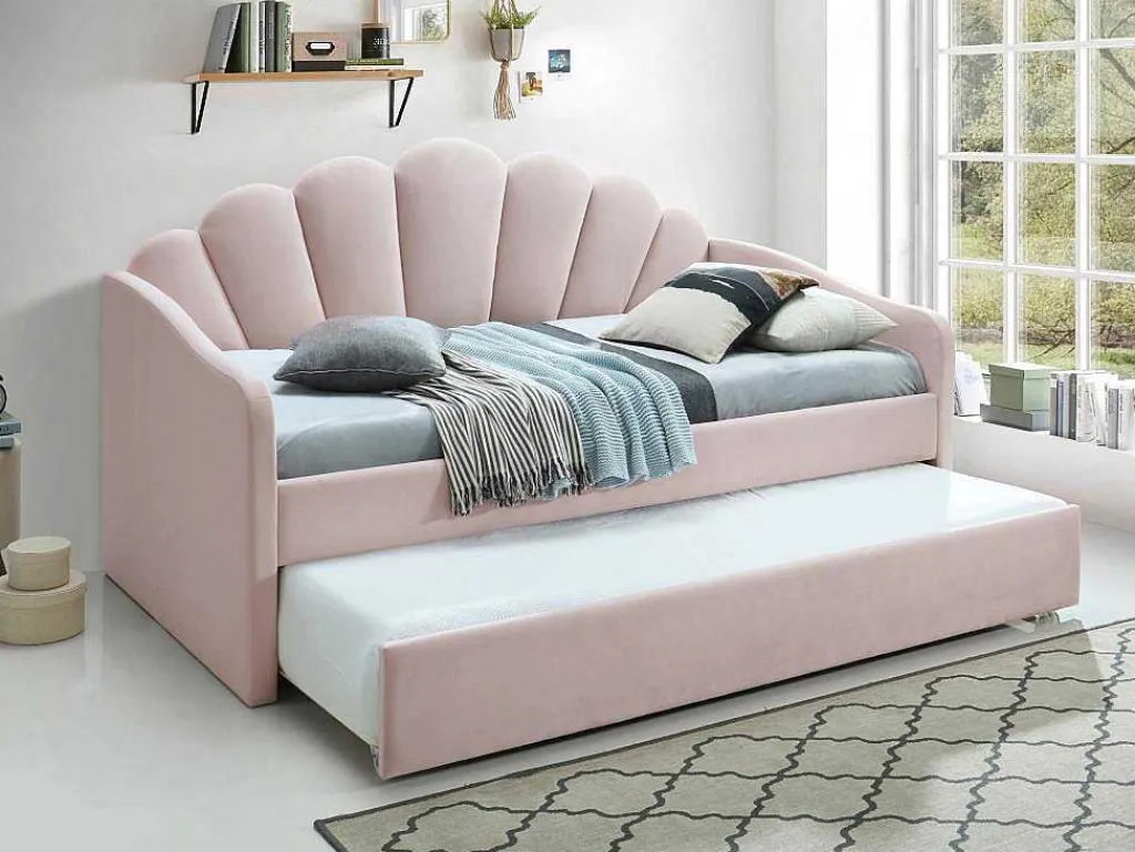 Uitschuifbaar Bed 2 X 90 X 190 Cm - Velours - Roze - Elusia-Vente-unique Best