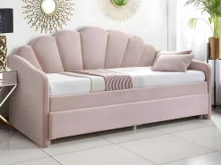 Uitschuifbaar Bed 2 X 90 X 190 Cm - Velours - Roze - Elusia-Vente-unique Best