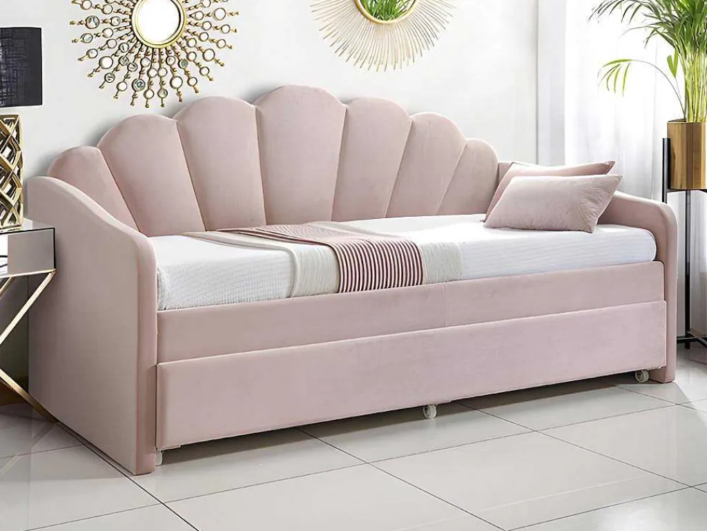 Uitschuifbaar Bed 2 X 90 X 190 Cm - Velours - Roze - Elusia-Vente-unique Best