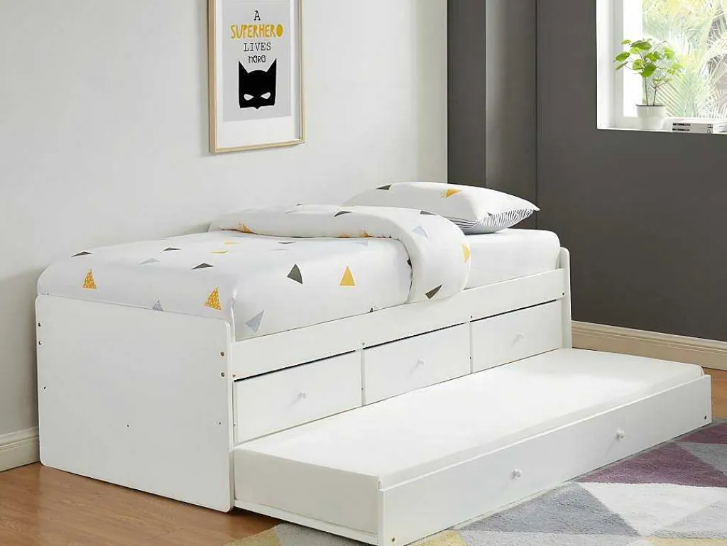 Uitschuifbaar Bed Titouan Met 3 Lades - 90X190Cm - Mdg En Dennenhout - Wi-Vente-unique Clearance