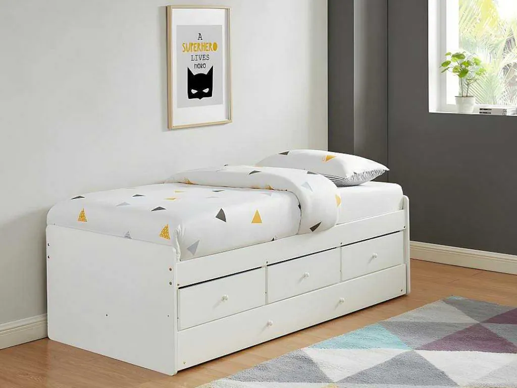 Uitschuifbaar Bed Titouan Met 3 Lades - 90X190Cm - Mdg En Dennenhout - Wi-Vente-unique Clearance