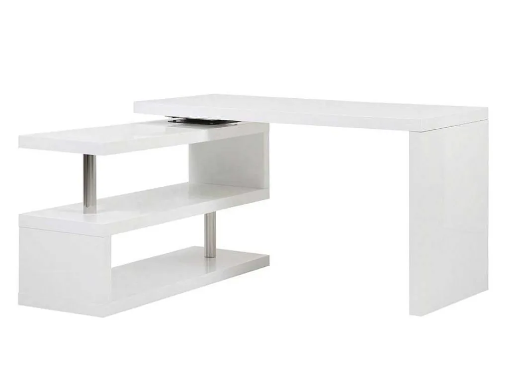 Uitschuifbaar Bureau Nicephore Ii - Wit Gelakt Mdf - Draaiend Blad 360°-Vente-unique Hot