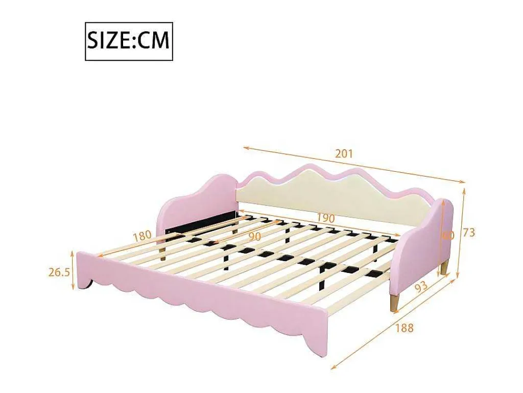 Uitschuifbaar Onderschuifbed 90(180)X190 Cm - In Kunstleer - Met Led-Verlichting En Lattenbodem - Roze-ModernLuxe Online