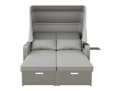 Uitschuifbaar Tuinmeubel - Pe Rotan Loungebank Met Verstelbare Luifel - Stalen Structuur - Taupe-ModernLuxe Discount