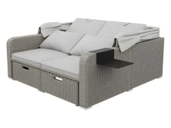 Uitschuifbaar Tuinmeubel - Pe Rotan Loungebank Met Verstelbare Luifel - Stalen Structuur - Taupe-ModernLuxe Discount