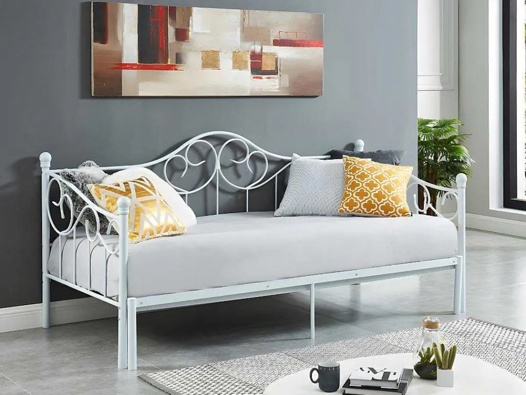 Uitschuifbare Bedbank Sebille - Metaal - 2 X 90 X 200 Cm Of 180 X 200 Cm - Wit - Optie Matras-Vente-unique
