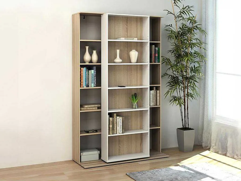 Uitschuifbare Boekenkast Prali - 18 Nissen - Wit En Eiken-Vente-unique