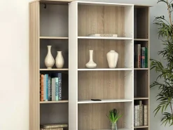 Uitschuifbare Boekenkast Prali - 18 Nissen - Wit En Eiken-Vente-unique