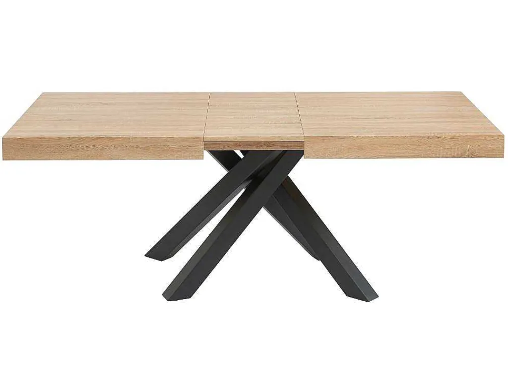 Uitschuifbare Eettafel 6 Tot 10 Plaatsen Van Mdf En Hevea - Naturel En Zwart - Catonav-Vente-unique Online