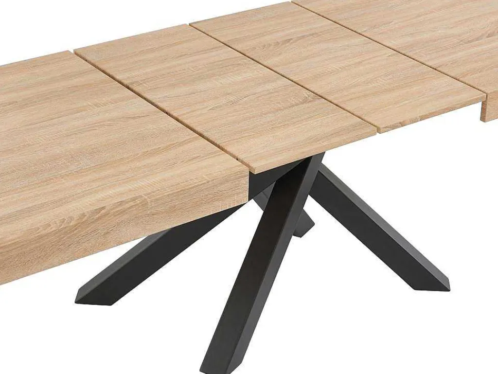 Uitschuifbare Eettafel 6 Tot 10 Plaatsen Van Mdf En Hevea - Naturel En Zwart - Catonav-Vente-unique Online