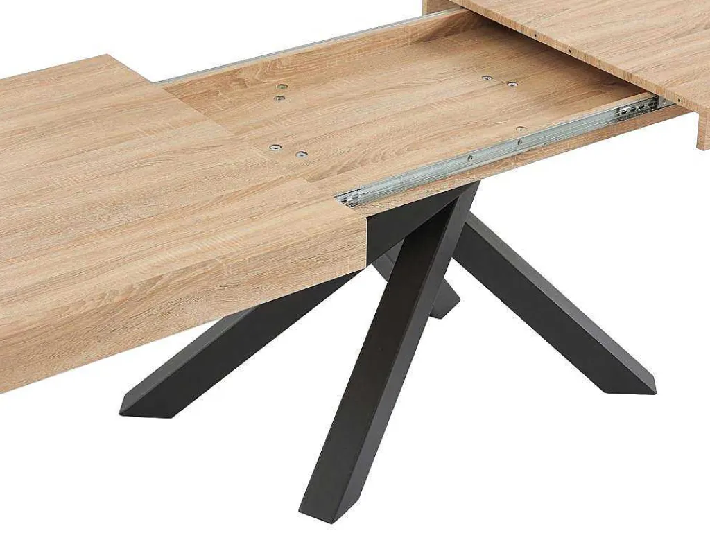 Uitschuifbare Eettafel 6 Tot 10 Plaatsen Van Mdf En Hevea - Naturel En Zwart - Catonav-Vente-unique Online
