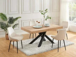 Uitschuifbare Eettafel 6 Tot 10 Plaatsen Van Mdf En Hevea - Naturel En Zwart - Catonav-Vente-unique Online