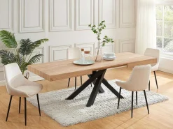 Uitschuifbare Eettafel 6 Tot 10 Plaatsen Van Mdf En Hevea - Naturel En Zwart - Catonav-Vente-unique Online