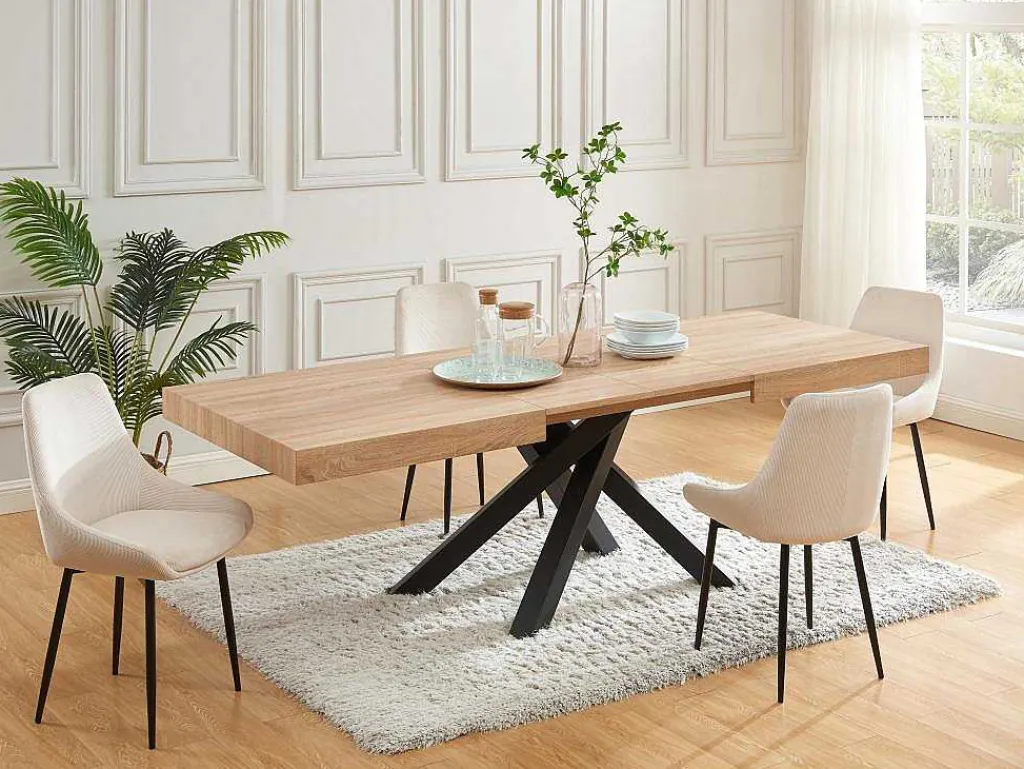 Uitschuifbare Eettafel 6 Tot 10 Plaatsen Van Mdf En Hevea - Naturel En Zwart - Catonav-Vente-unique Online