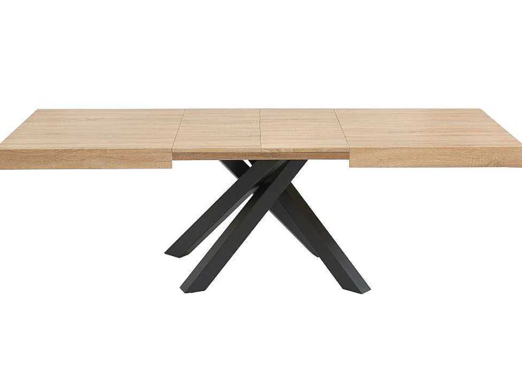 Uitschuifbare Eettafel 6 Tot 10 Plaatsen Van Mdf En Hevea - Naturel En Zwart - Catonav-Vente-unique Online